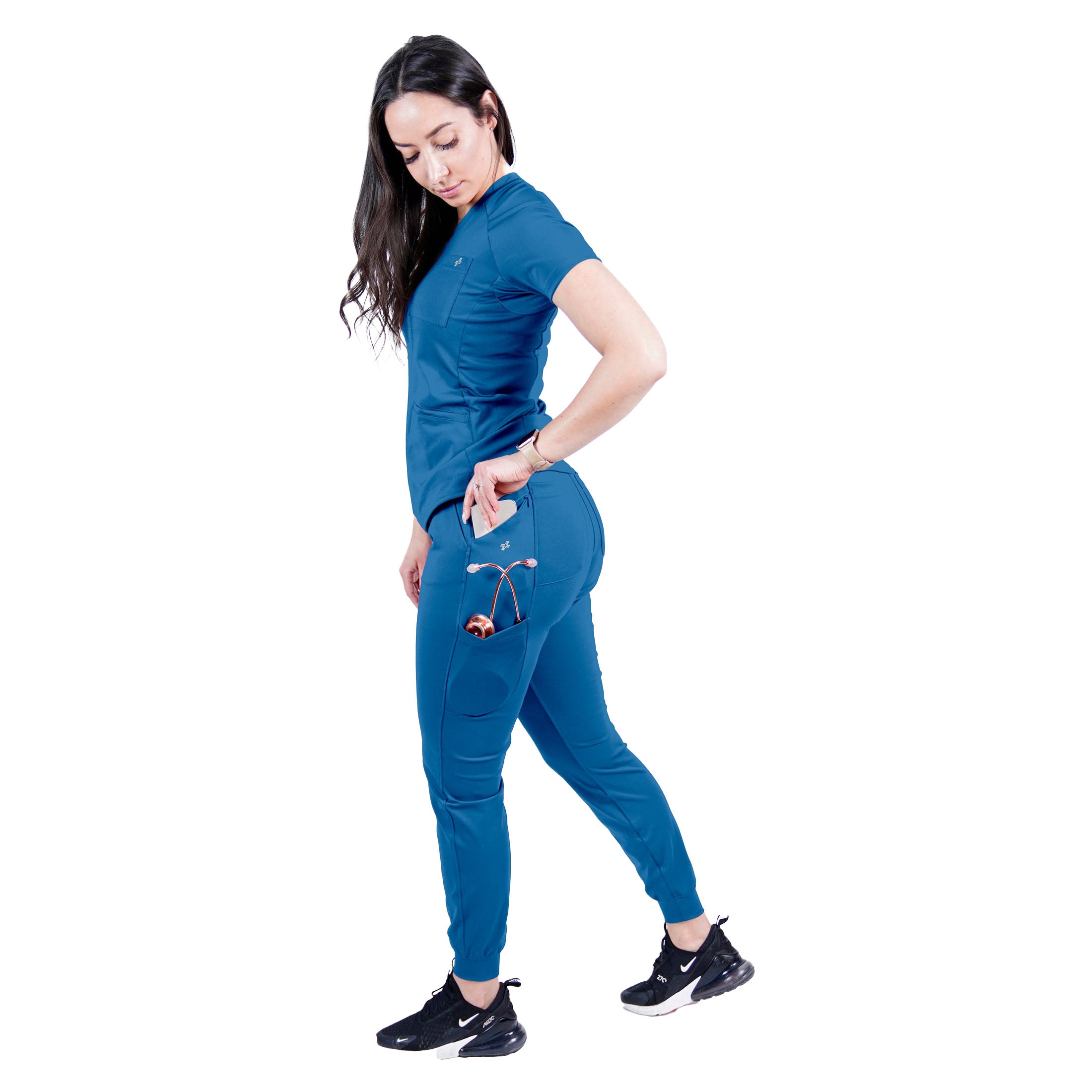 PuriPure Scrub Set for Women Classic V-neck Scrub Top & Jogger Scrub Pants  Athletic Nurse Scrub Set with 7 Pockets 4-way : : Clothing, Shoes