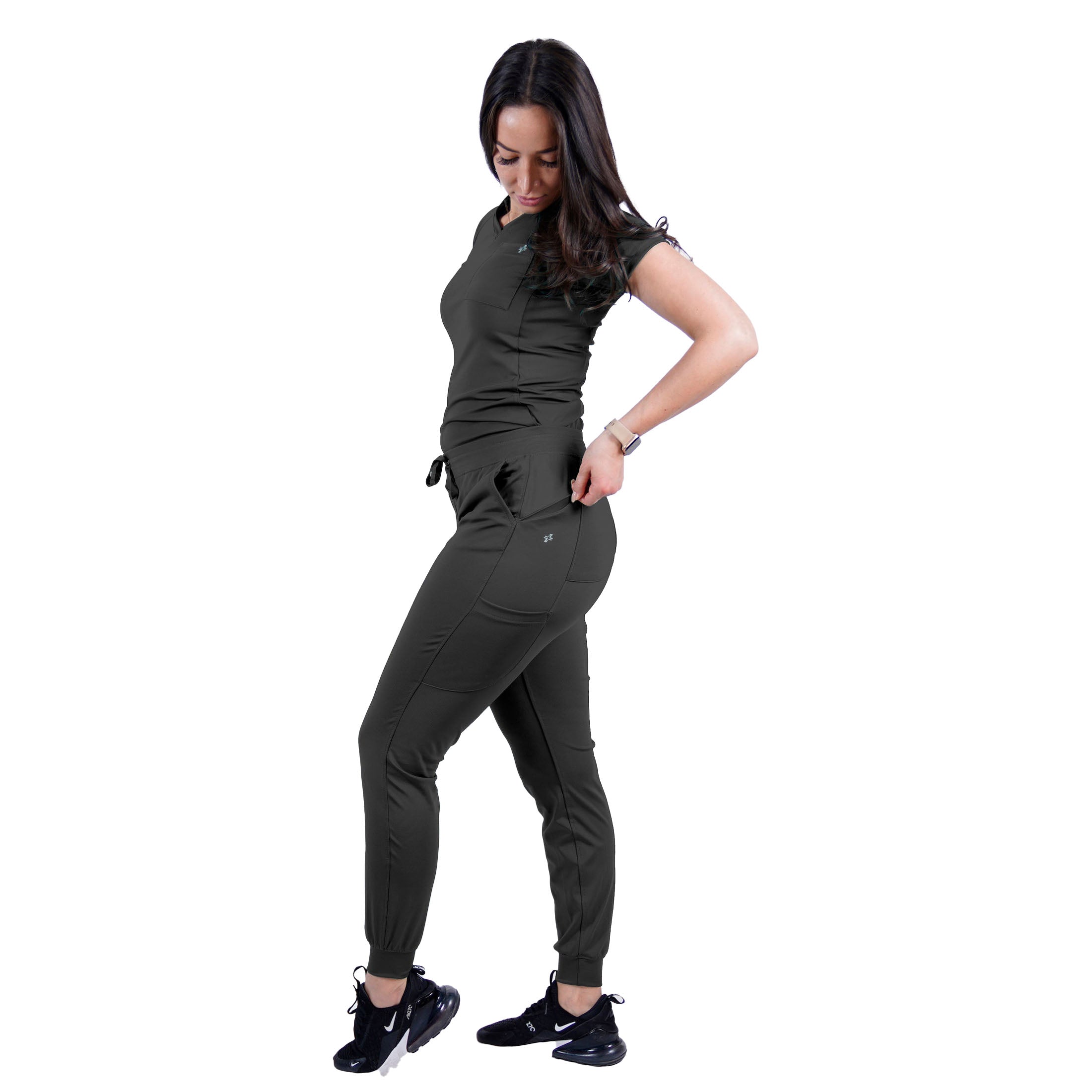  PuriPure Athletic Scrub Set for Women Joggers 4-Way Stretch  V-Neck Scrub Top with 2 Pockets & Jogger Pant with 5 Pockets (Regular,  X-Small, Black): Clothing, Shoes & Jewelry