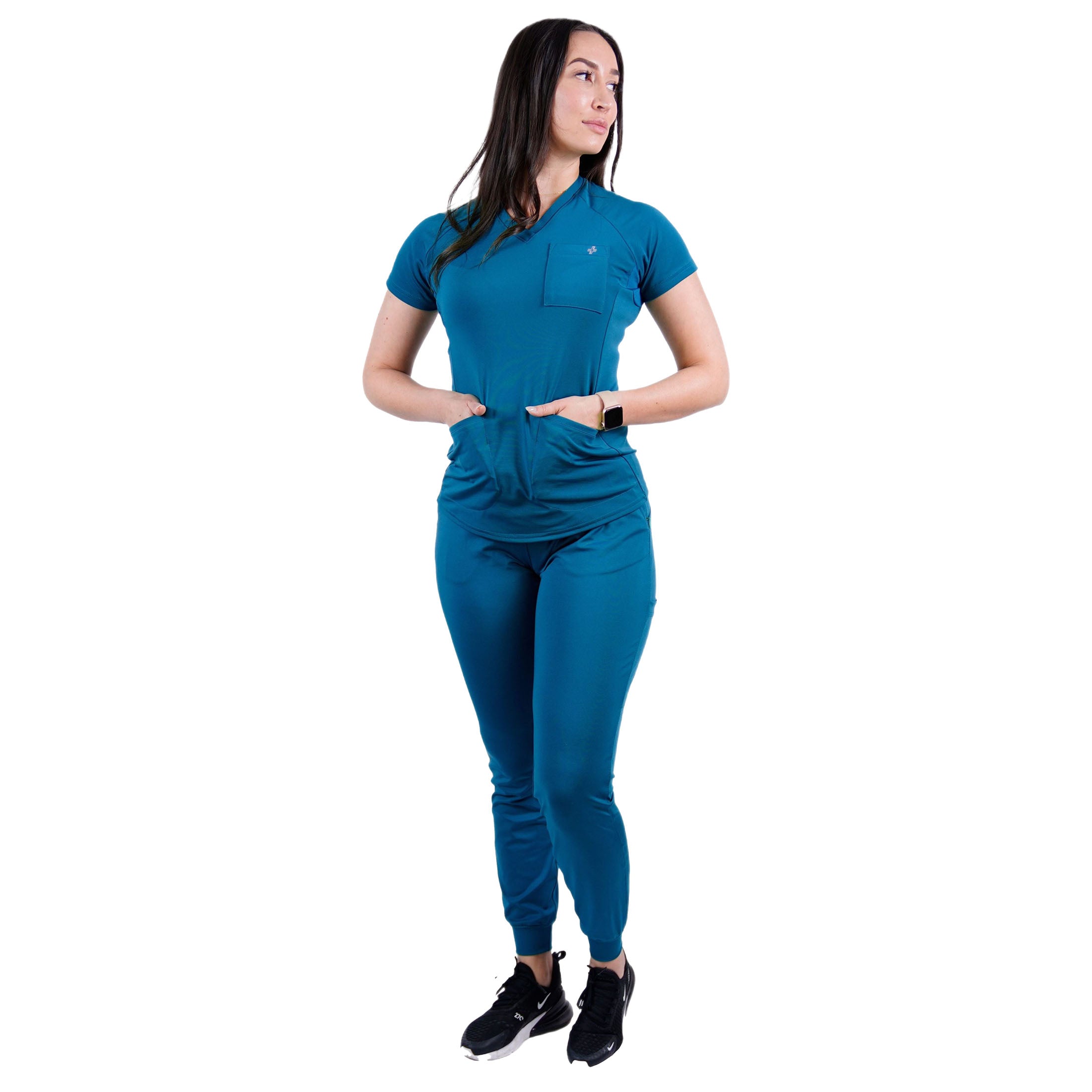 PuriPure Athletic Scrub Set for Women Joggers 4-Way Stretch V-Neck Scrub  Top with 2 Pockets & Jogger Pant with 5 Pockets (Regular, X-Small, Black) :  : Clothing, Shoes & Accessories